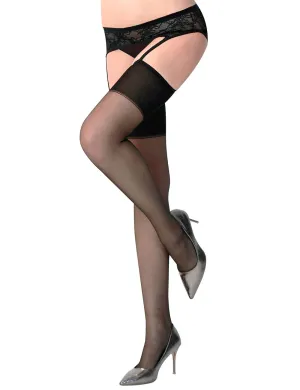 Black Strappy High Waist Lace Mesh Pantyhose