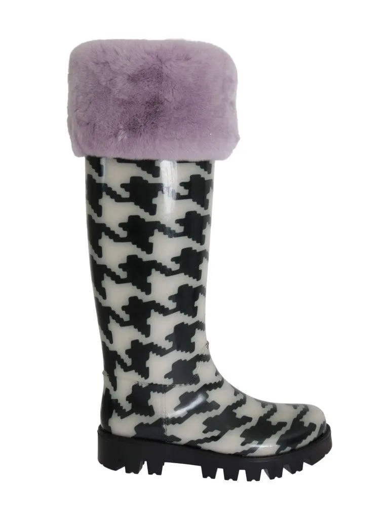 Black White Pattern Rubber Rain Boots