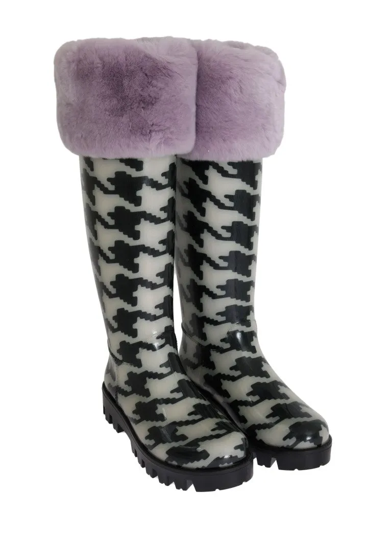 Black White Pattern Rubber Rain Boots