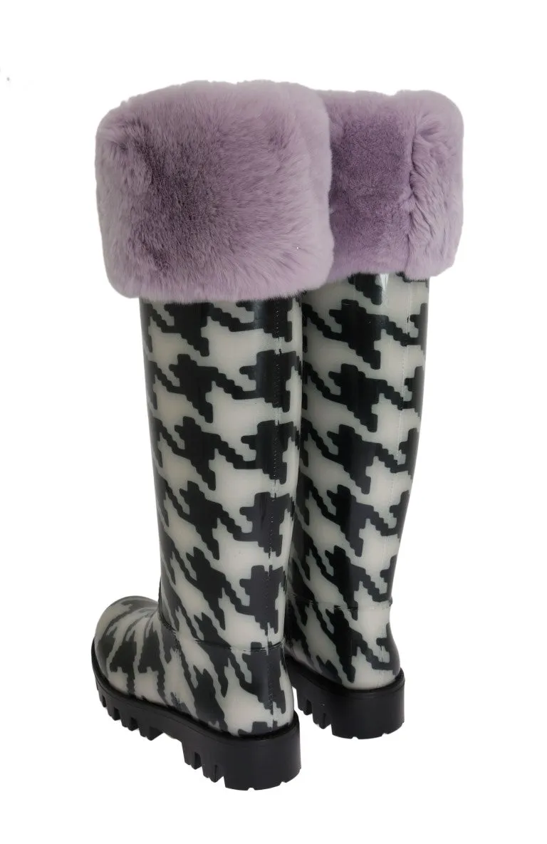 Black White Pattern Rubber Rain Boots