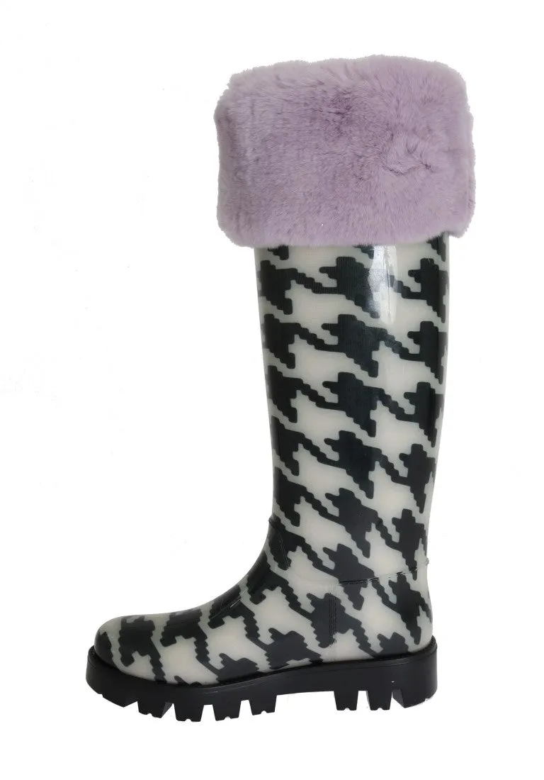 Black White Pattern Rubber Rain Boots