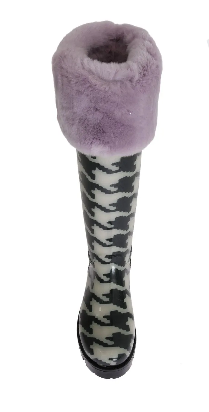 Black White Pattern Rubber Rain Boots