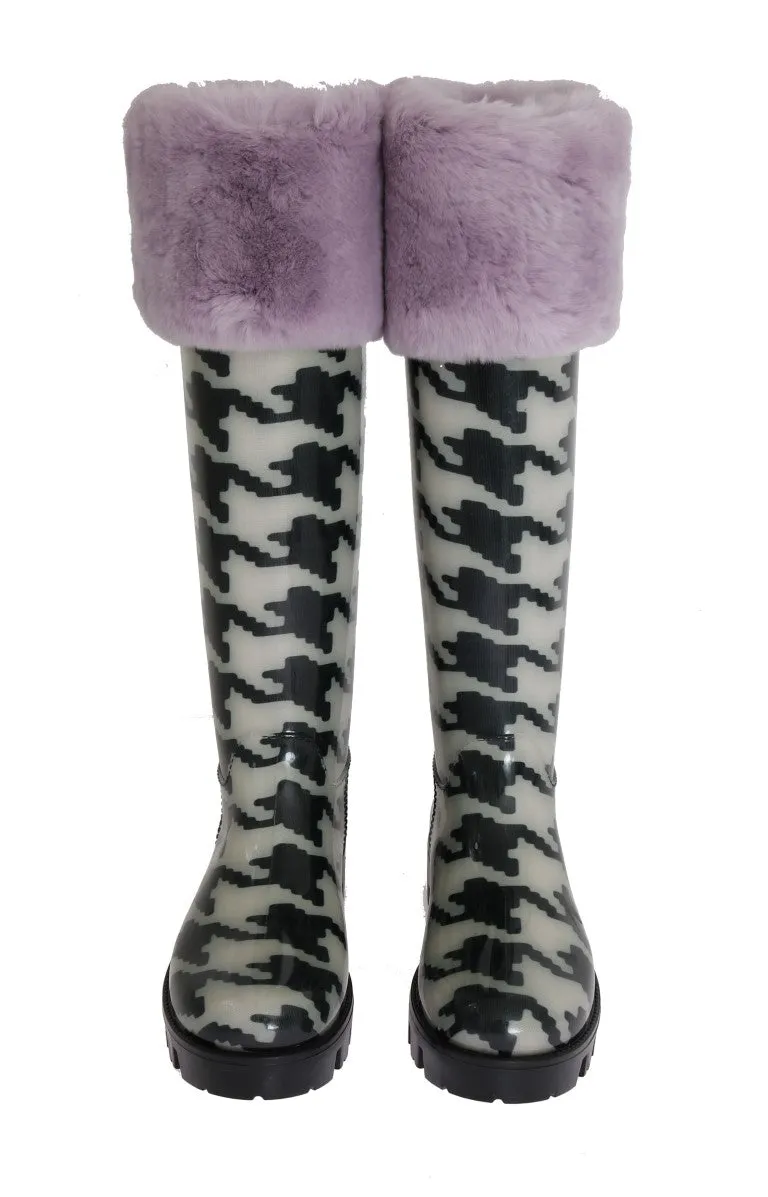 Black White Pattern Rubber Rain Boots
