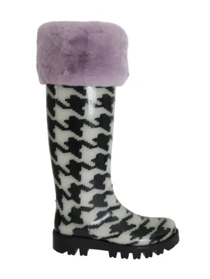 Black White Pattern Rubber Rain Boots