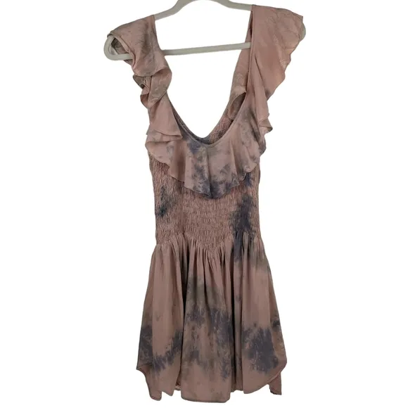Blue Life Flirty Tie Dye Ruffle V-neck Sleeveless Romantic Beach Romper Dress S