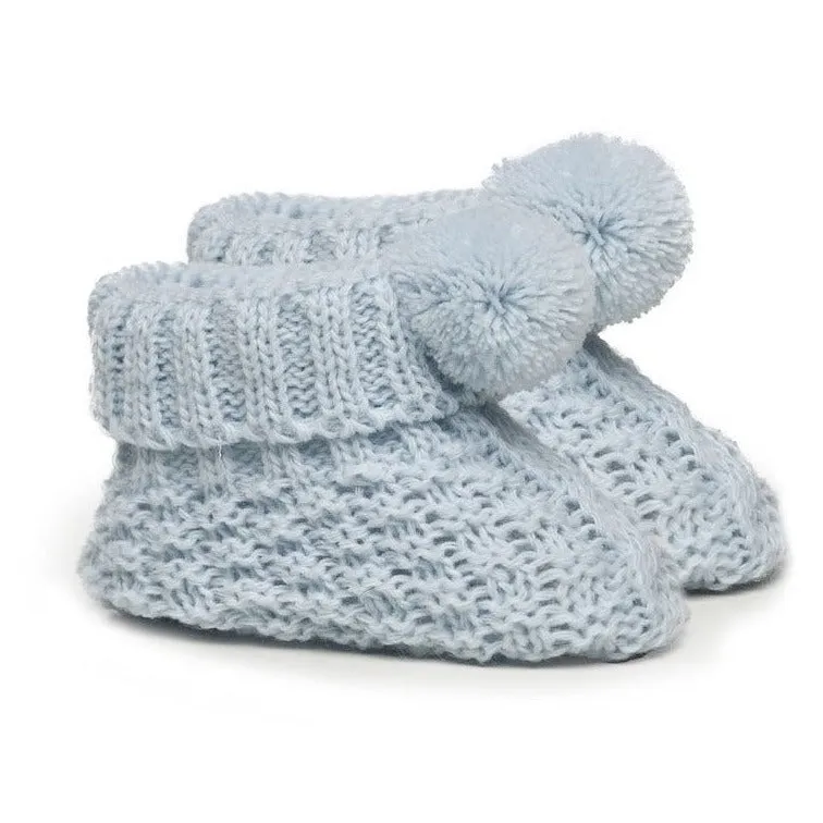 Blue Pom Pom Knit Booties