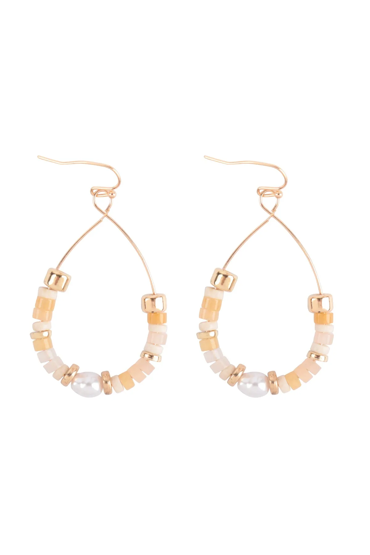 BOHO FRESHWATER PEARL BEADED TEARDROP FISH HOOK EARRINGS