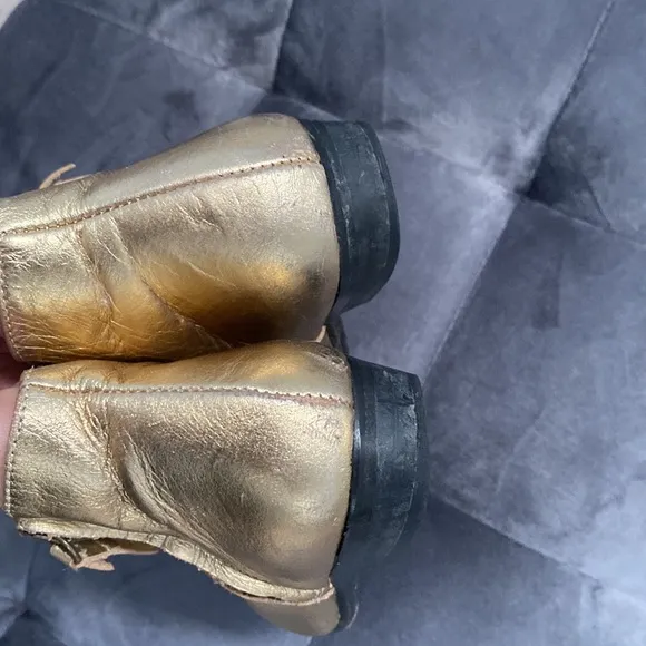 Bonpoint girls gold genuine leather side zip boots