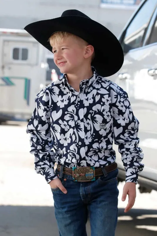 Boy's Cinch Baby/Toddler/Boy Navy Floral Long Sleeve Western Shirt