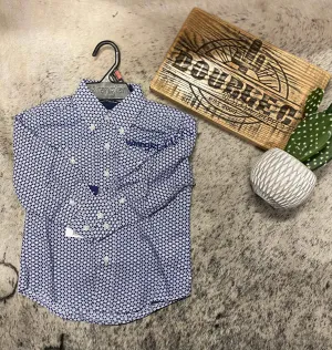 Boy's Wrangler Logo Long Sleeve Western Snap Shirt in Navy Honeycomb
