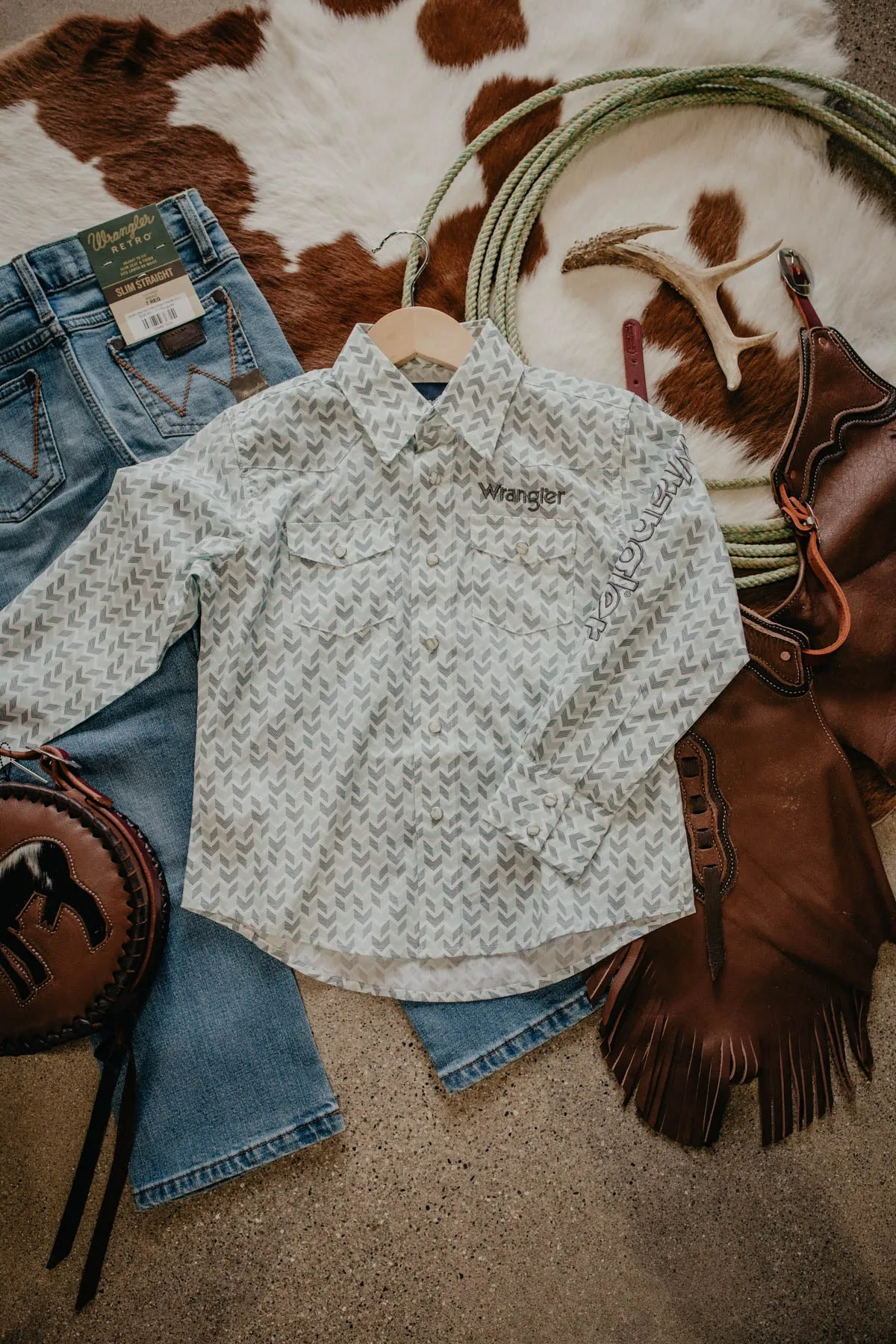 Boy's Wrangler Team Chevron Pearl Snap (XXS & L only)