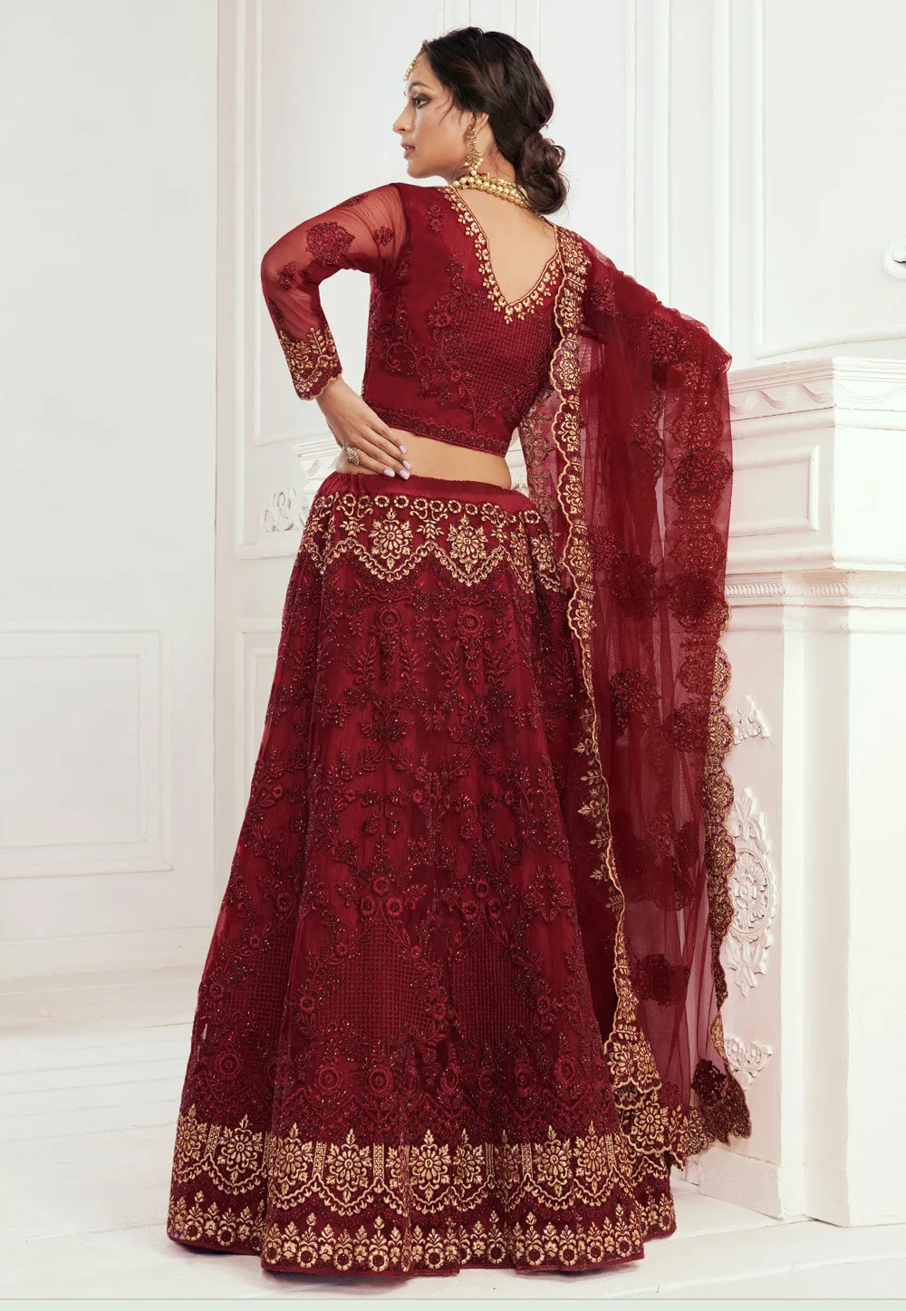 Bridal Red Embroidered Lehenga Choli