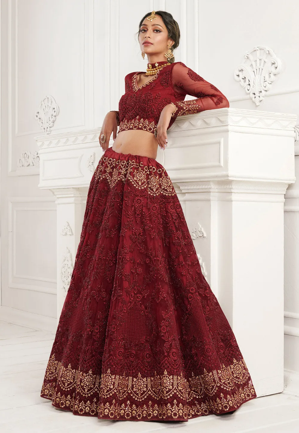Bridal Red Embroidered Lehenga Choli