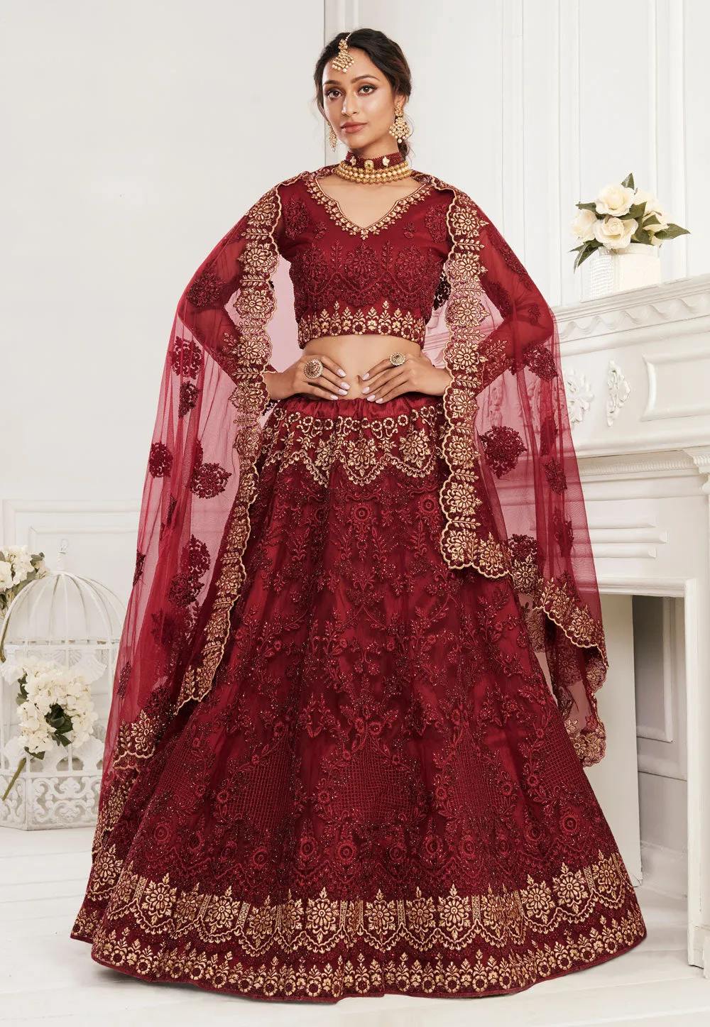 Bridal Red Embroidered Lehenga Choli