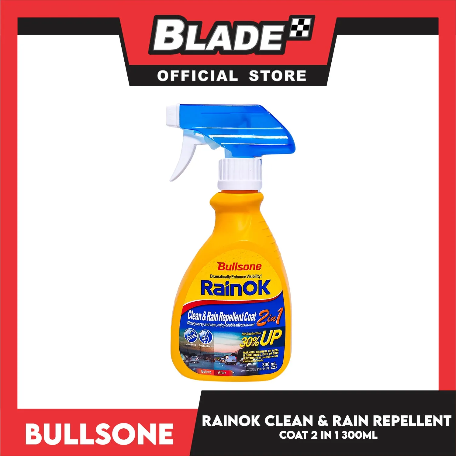 Bullsone Rainok  2 in 1 Clean And Rain Repellent 300ml Simply Spray And Wipe, Enjoy Double Effects In One
