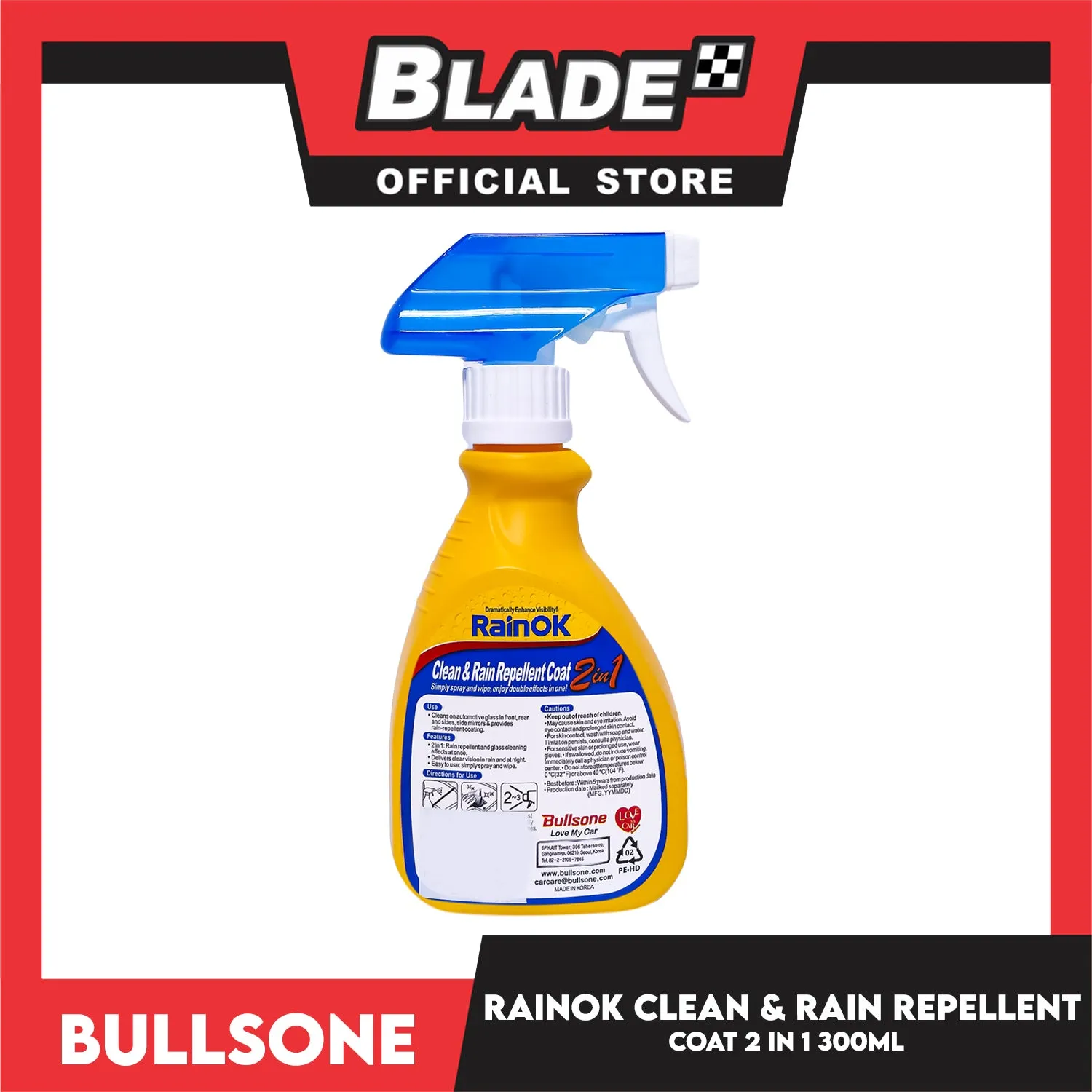 Bullsone Rainok  2 in 1 Clean And Rain Repellent 300ml Simply Spray And Wipe, Enjoy Double Effects In One