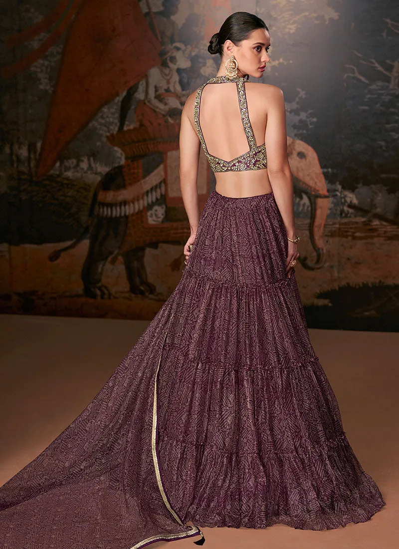 Burgundy Golden Printed Lehenga Choli With Designer Blouse