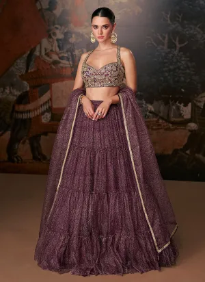 Burgundy Golden Printed Lehenga Choli With Designer Blouse