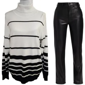 🆕️Calvin Klein Winter White &amp; Black Stripe Turtleneck