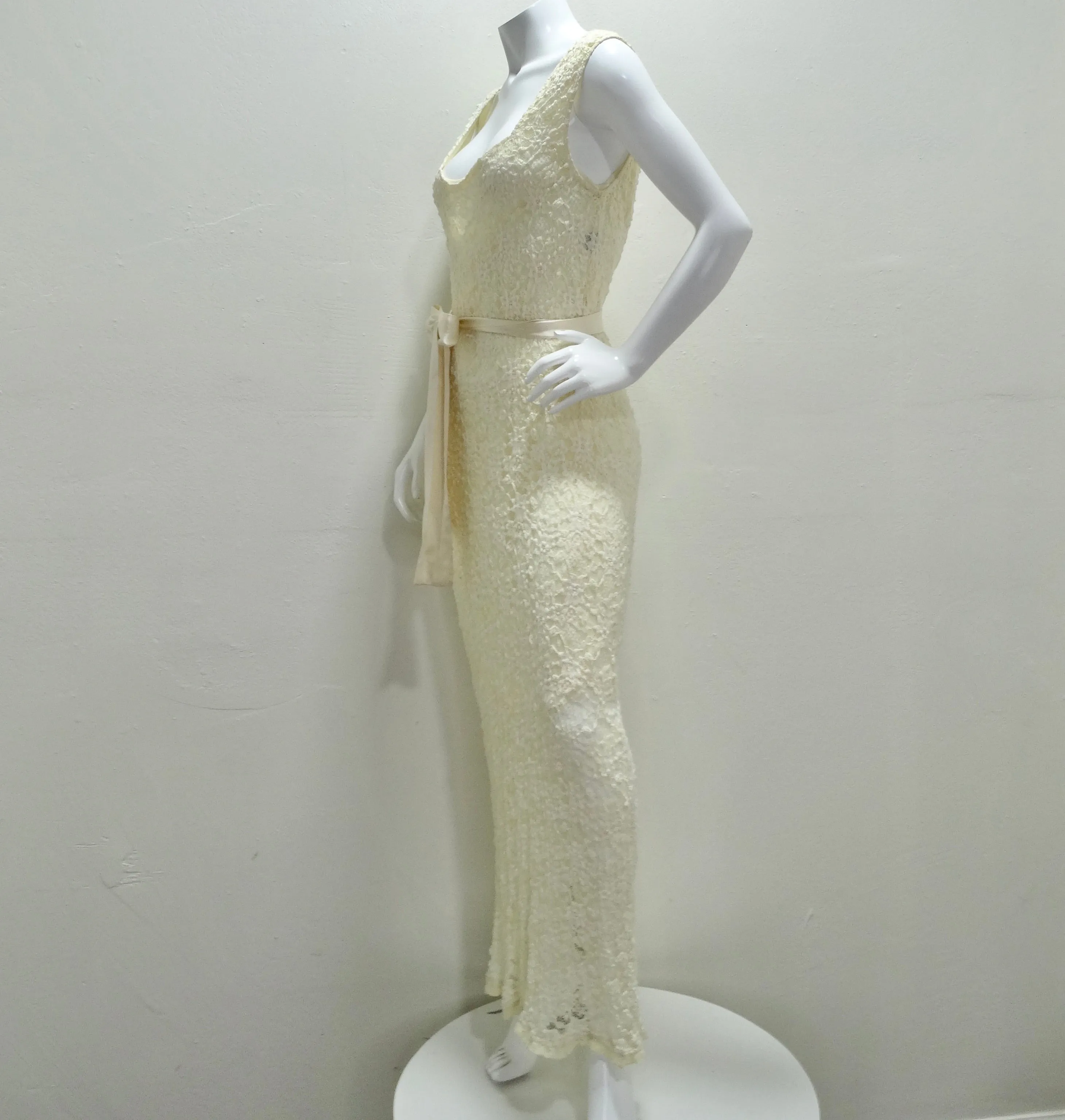 Carole Little 90s Ivory Lace Maxi Dress