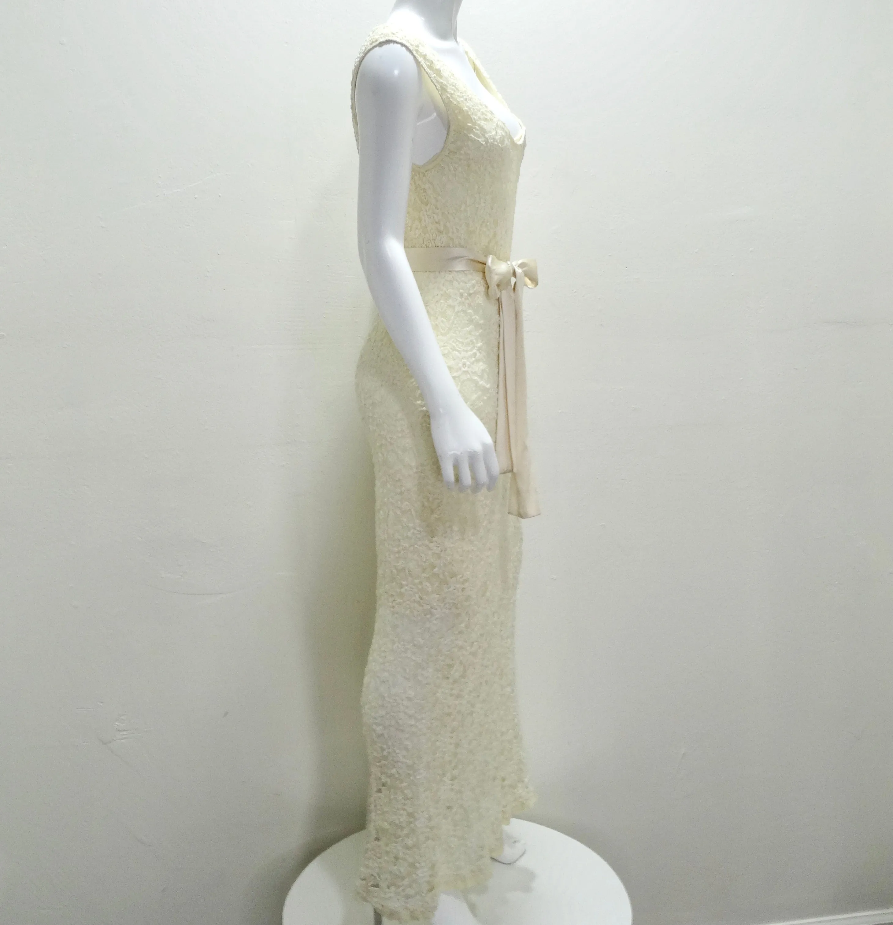 Carole Little 90s Ivory Lace Maxi Dress