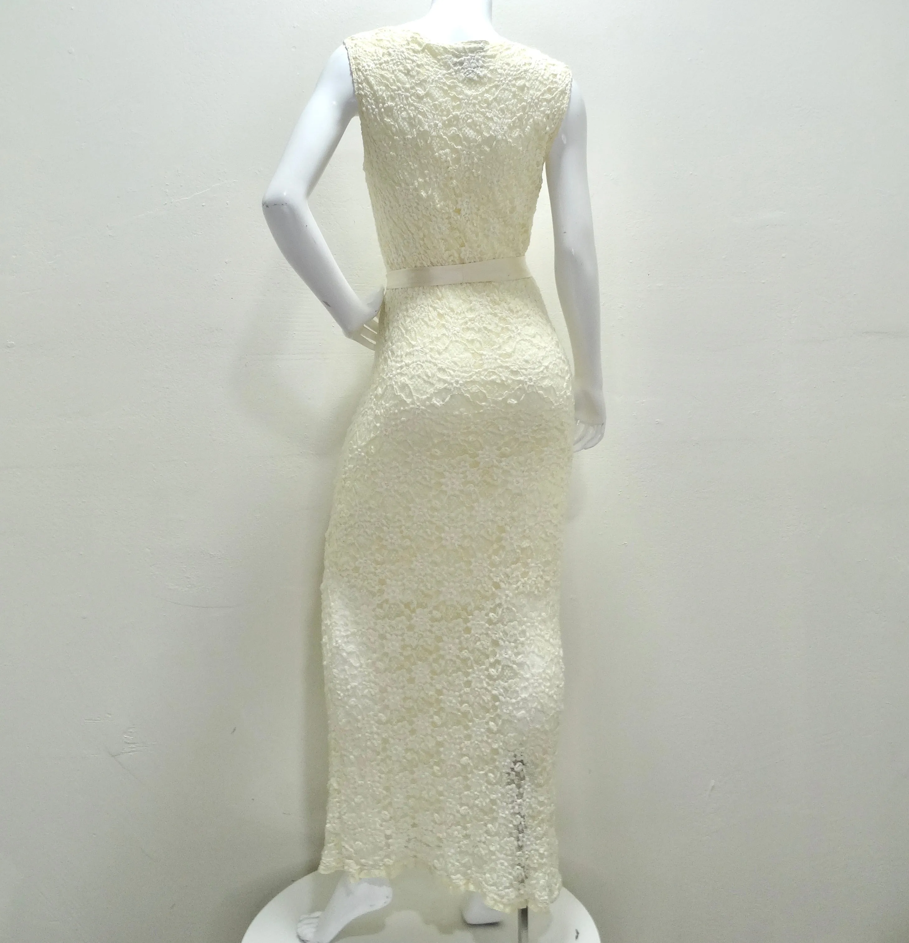 Carole Little 90s Ivory Lace Maxi Dress