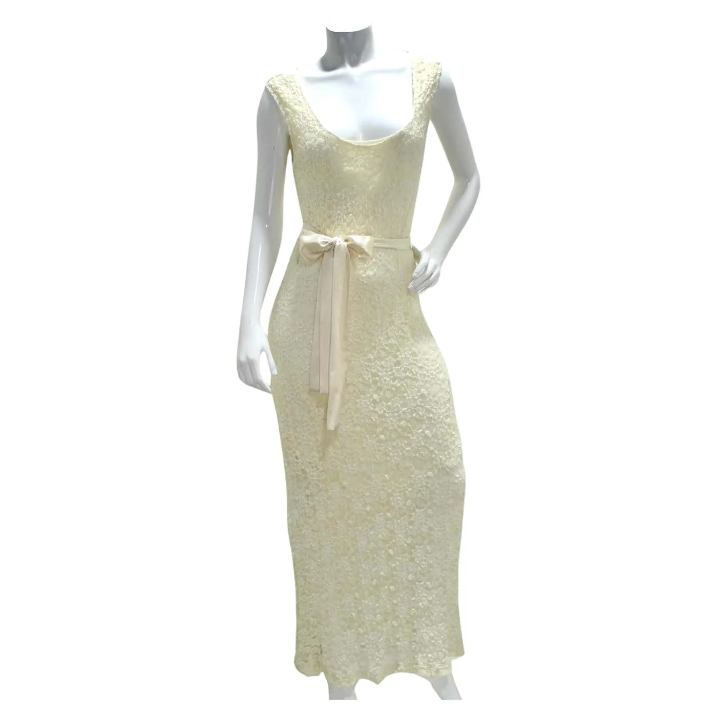 Carole Little 90s Ivory Lace Maxi Dress