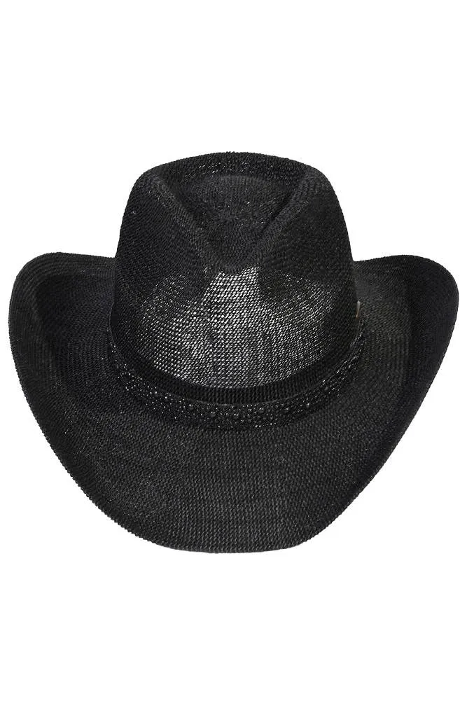 C.C Black Pearl Rhinestone Trim Cowboy Hat Black