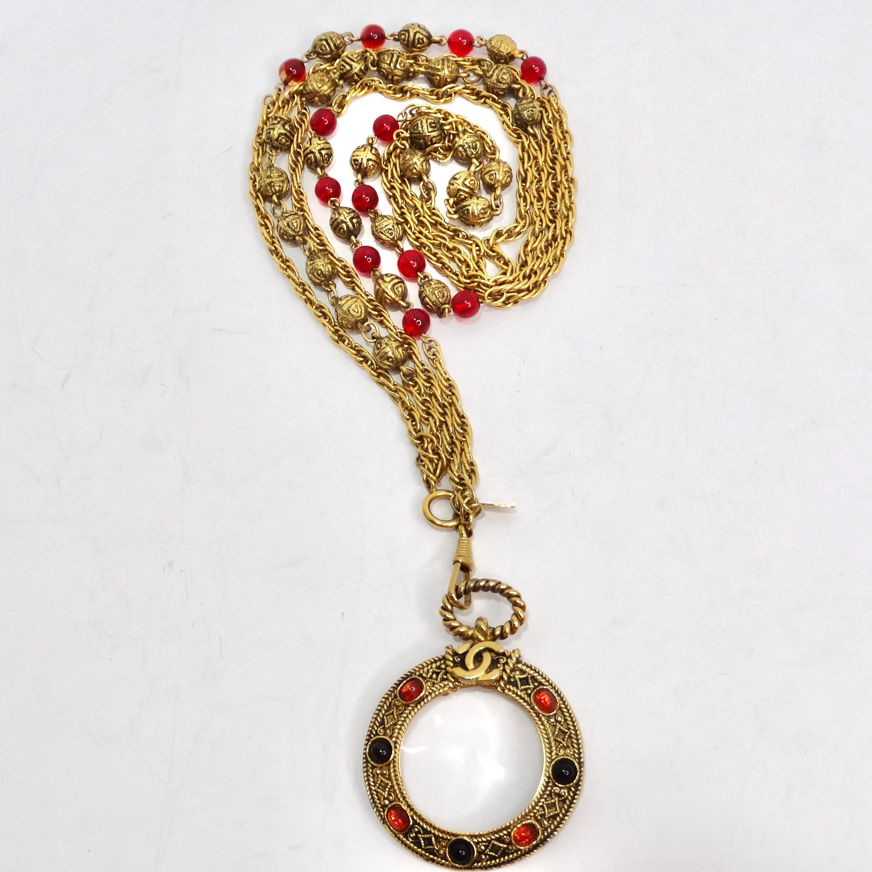 Chanel Gold & Red Gripoix Magnifying Glass Necklace