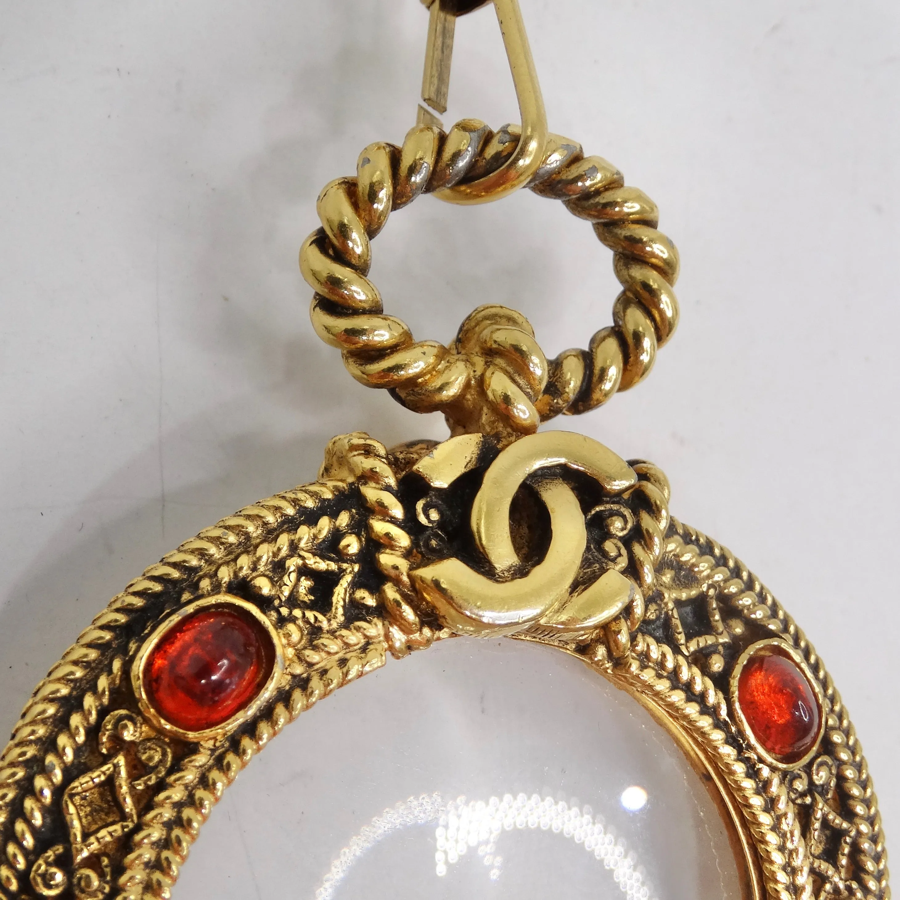 Chanel Gold & Red Gripoix Magnifying Glass Necklace