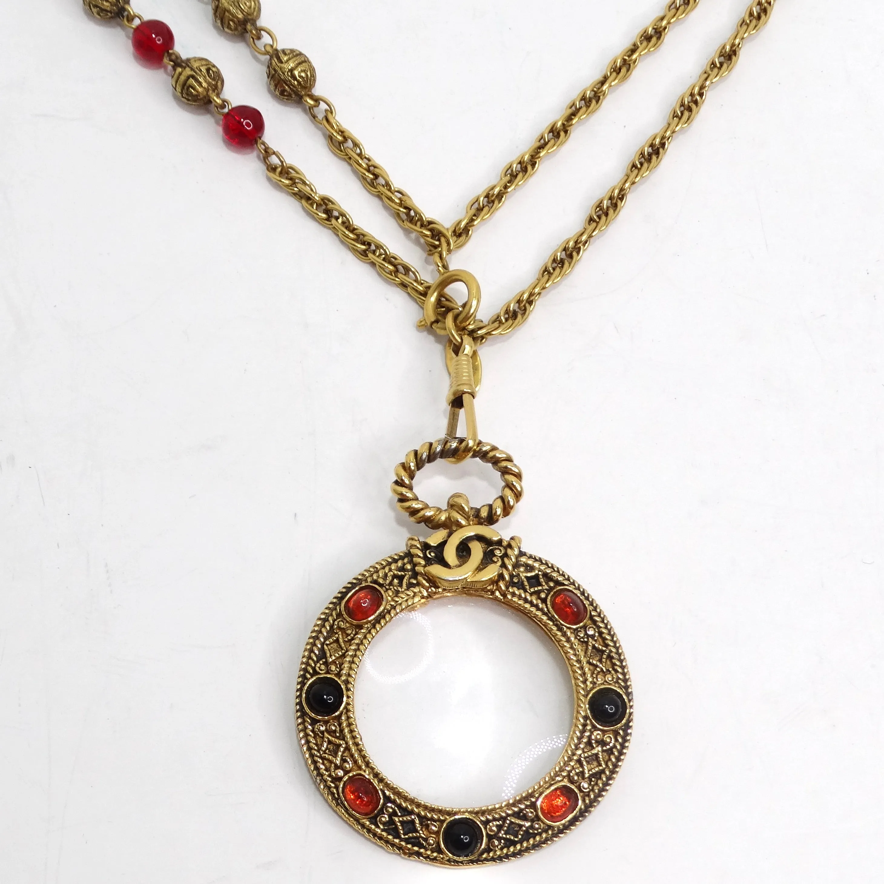 Chanel Gold & Red Gripoix Magnifying Glass Necklace
