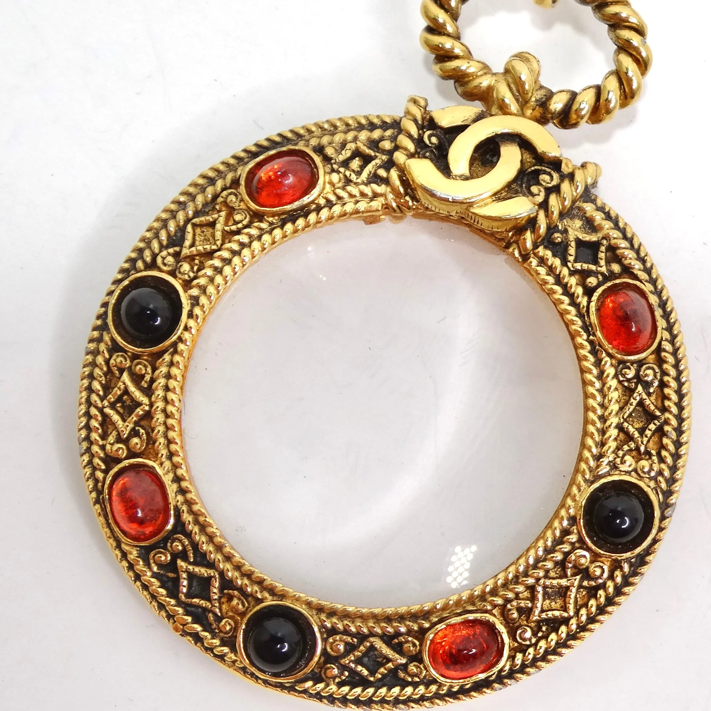 Chanel Gold & Red Gripoix Magnifying Glass Necklace