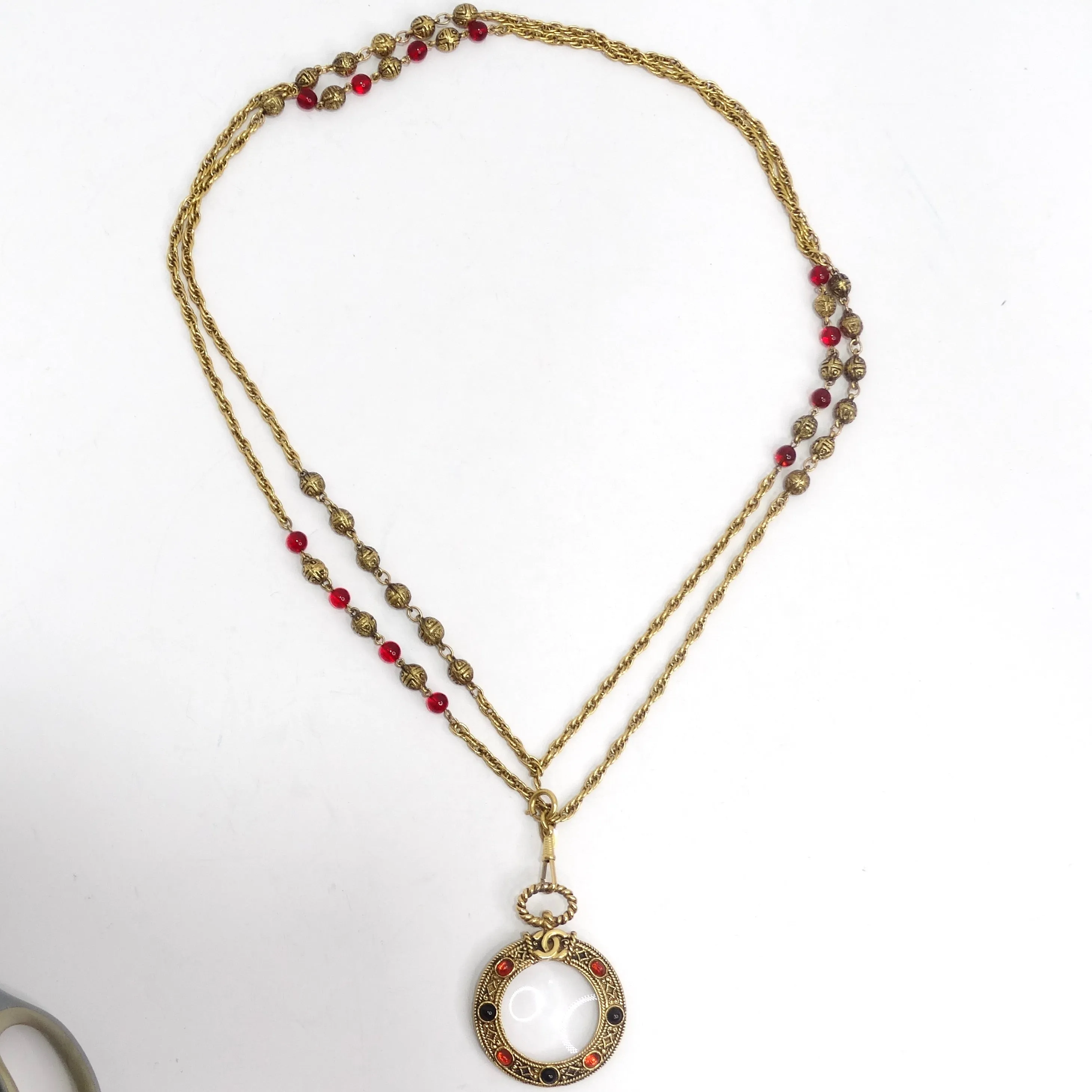 Chanel Gold & Red Gripoix Magnifying Glass Necklace