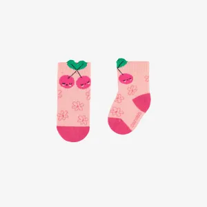 Chaussettes roses à motifs, naissance  || Pink socks with patterns, newborn
