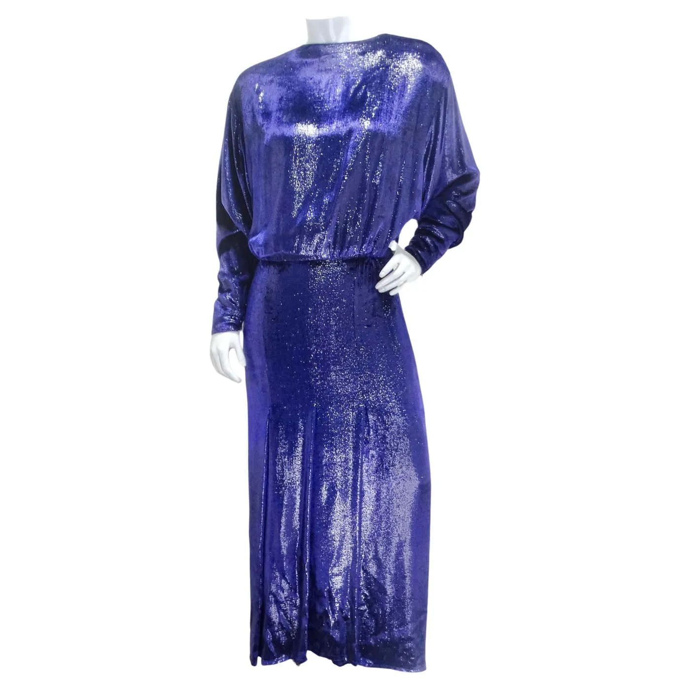 Christian Dior 1980s Metallic Purple Long Sleeve Gown
