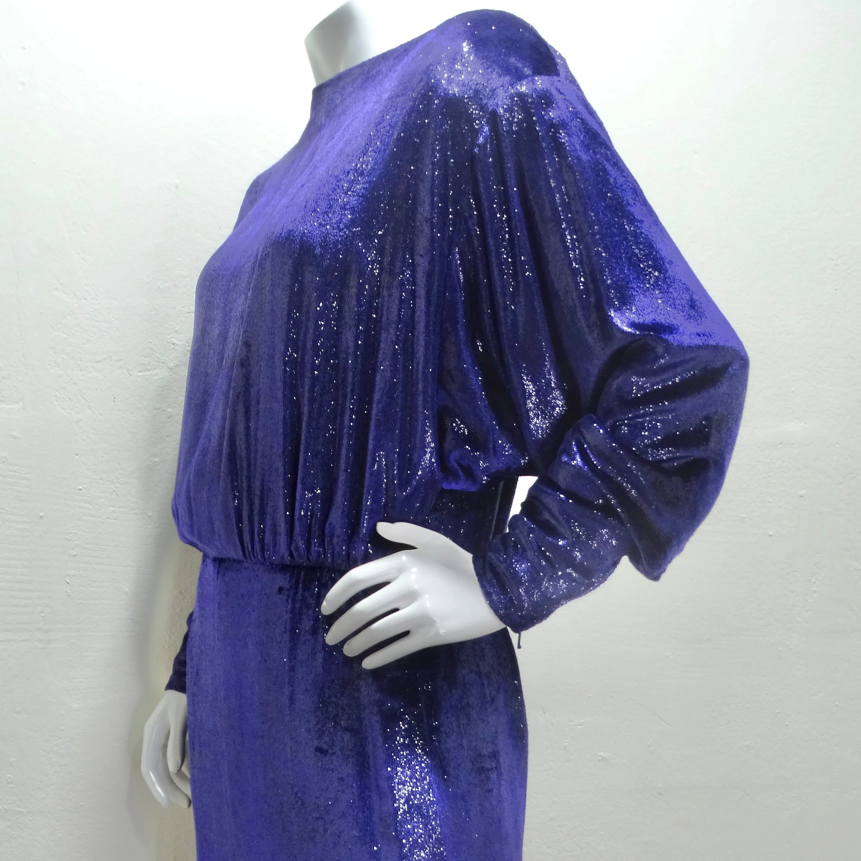 Christian Dior 1980s Metallic Purple Long Sleeve Gown