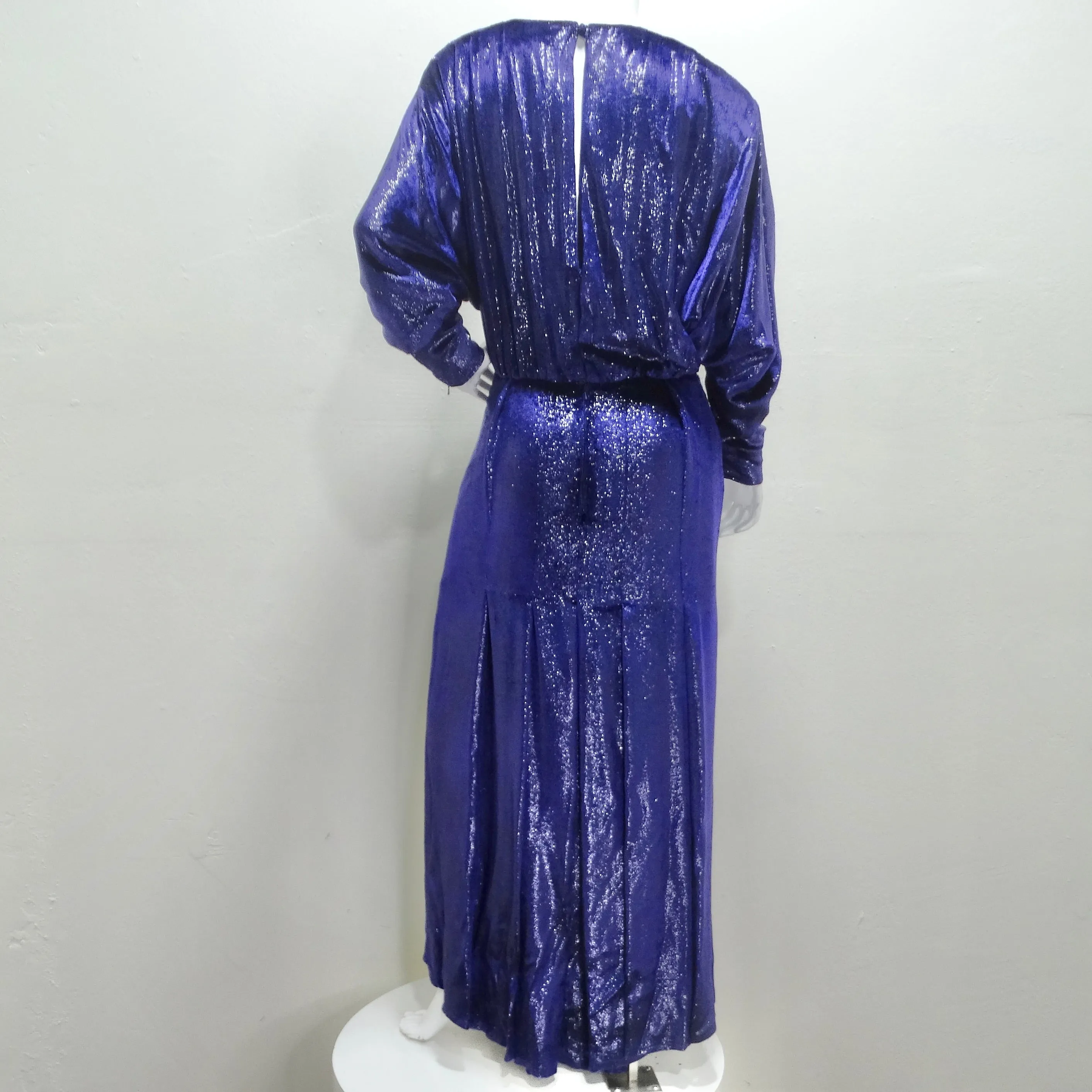 Christian Dior 1980s Metallic Purple Long Sleeve Gown