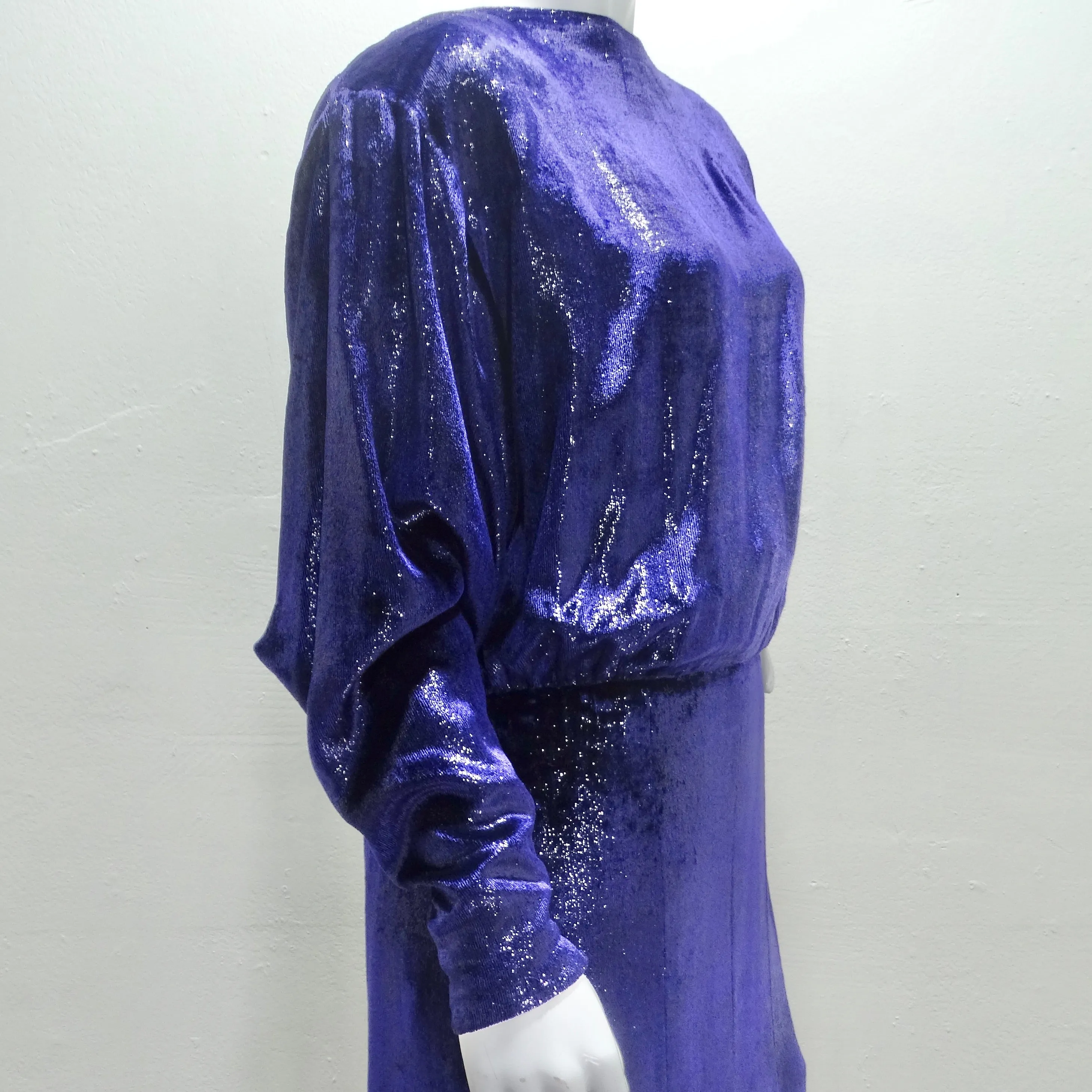 Christian Dior 1980s Metallic Purple Long Sleeve Gown