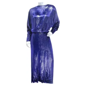 Christian Dior 1980s Metallic Purple Long Sleeve Gown