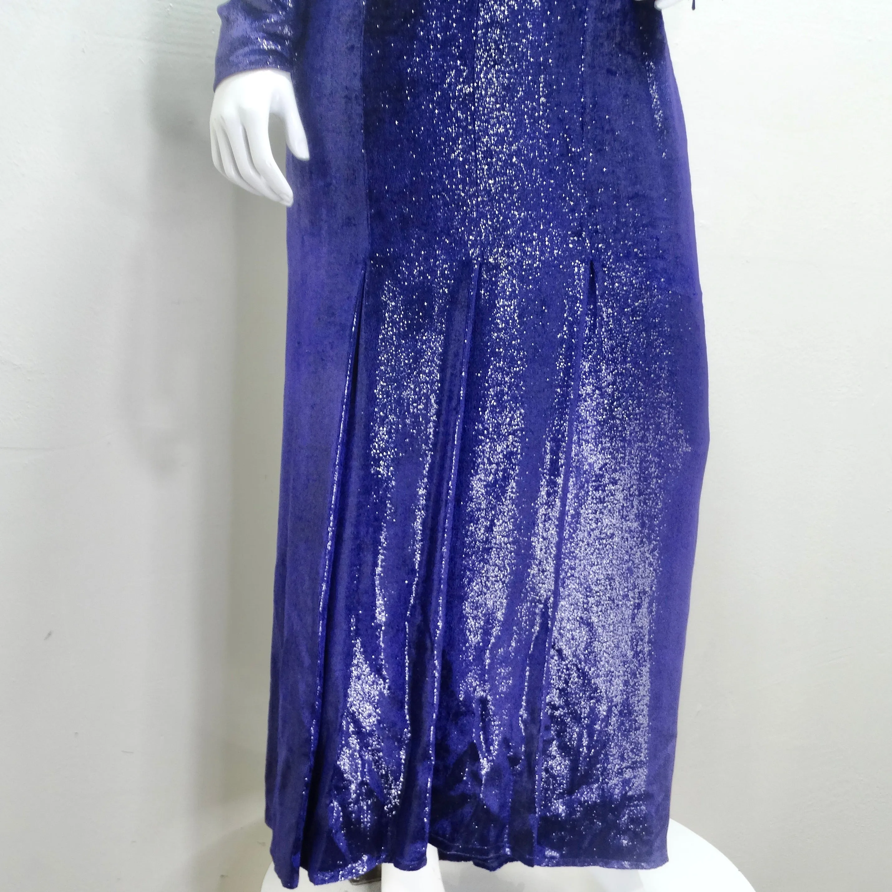 Christian Dior 1980s Metallic Purple Long Sleeve Gown