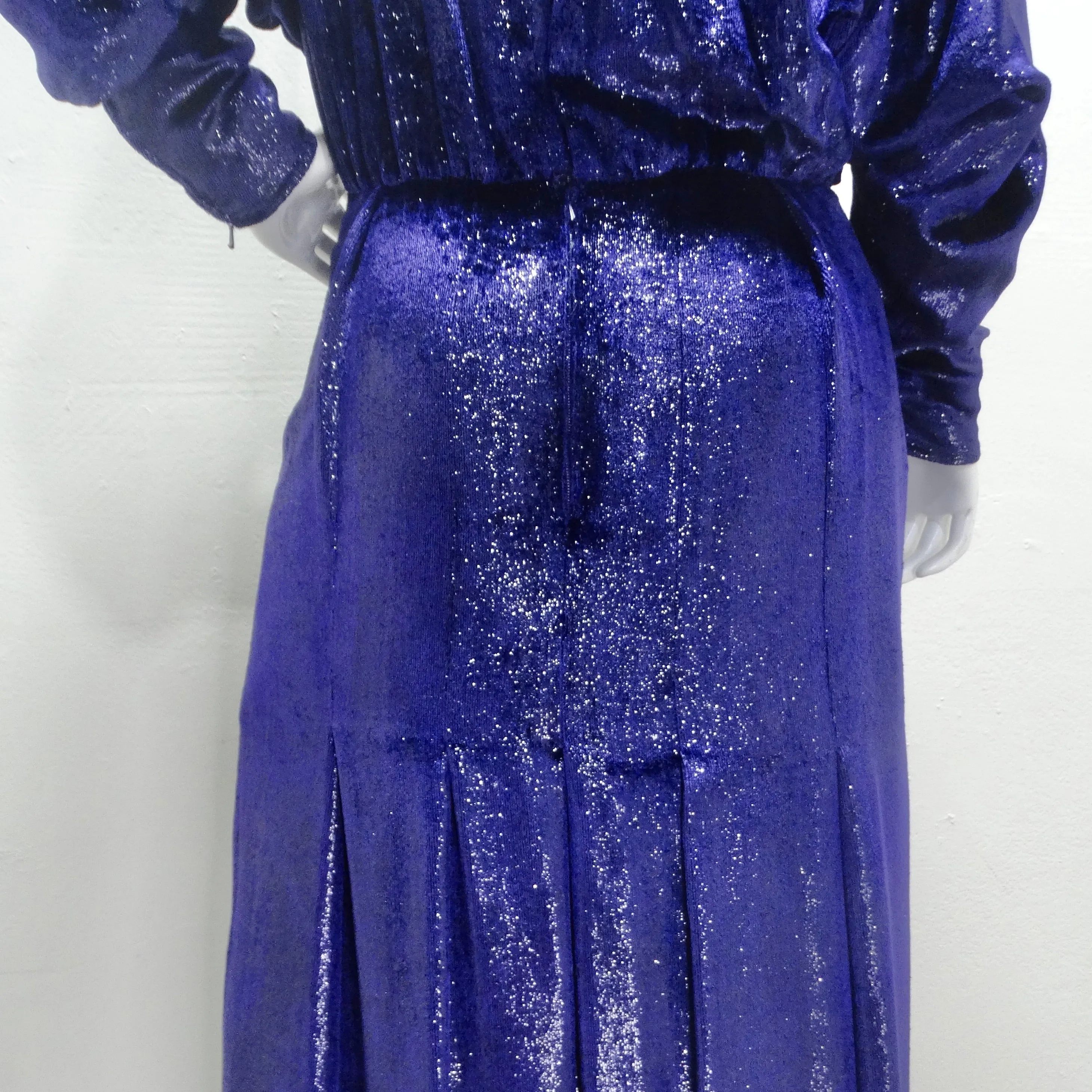 Christian Dior 1980s Metallic Purple Long Sleeve Gown