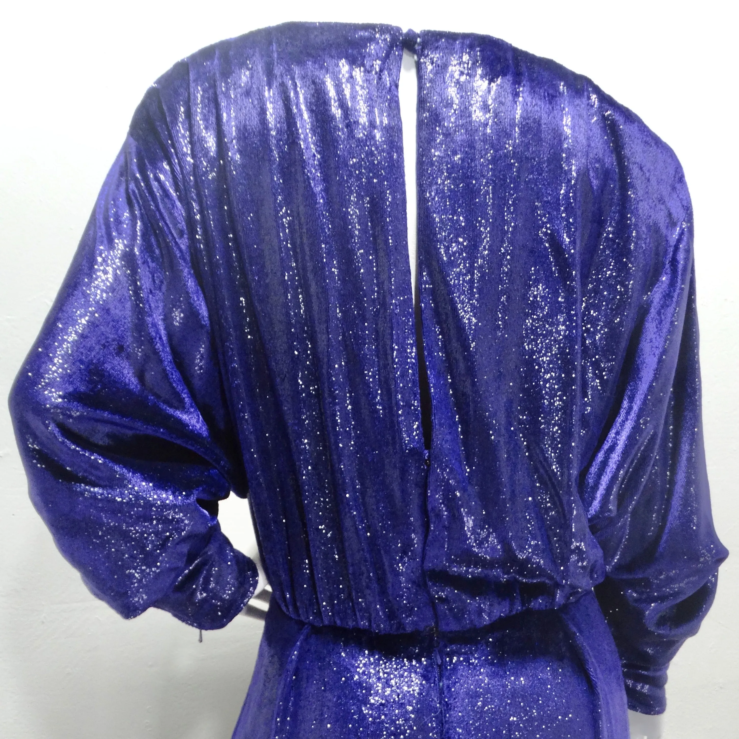 Christian Dior 1980s Metallic Purple Long Sleeve Gown