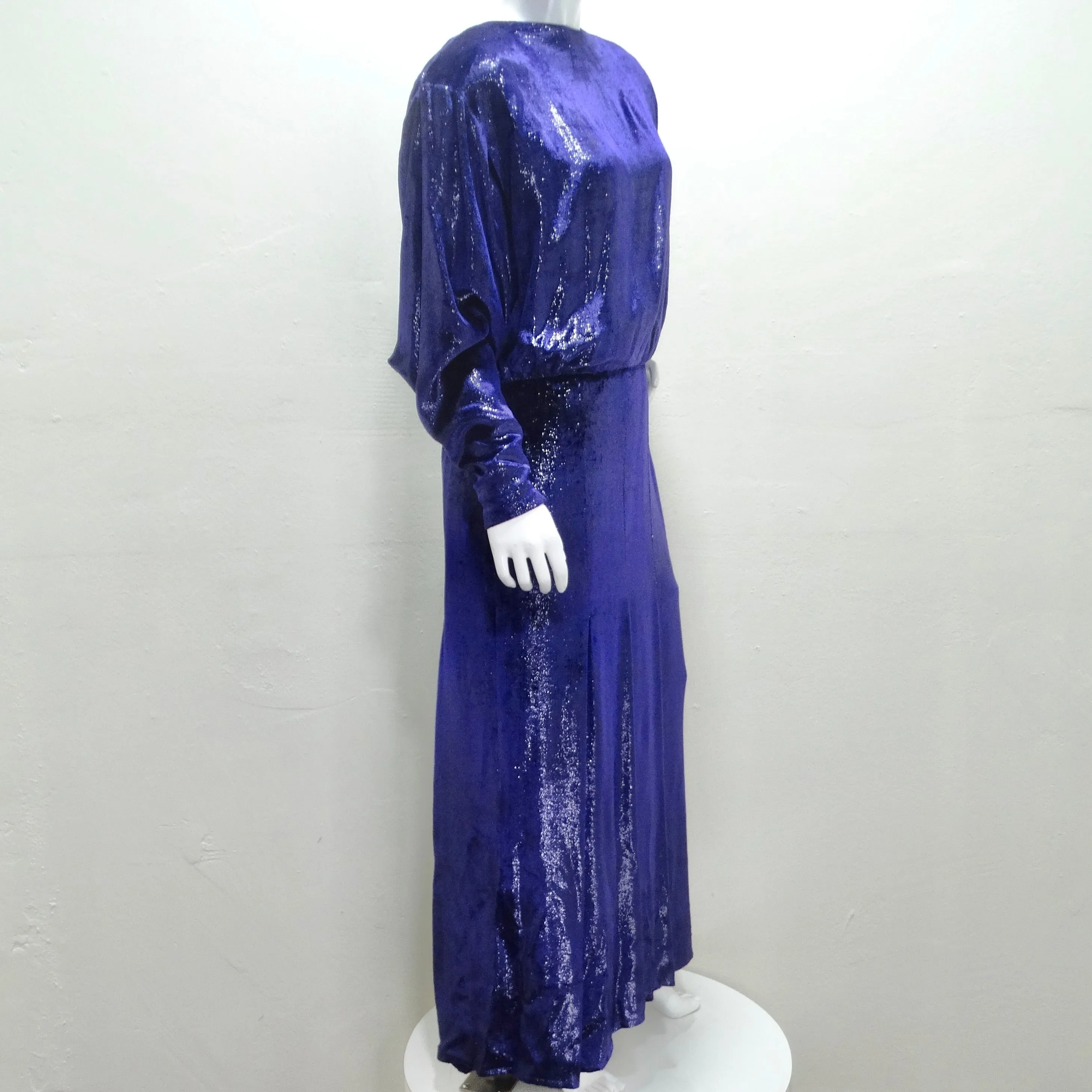 Christian Dior 1980s Metallic Purple Long Sleeve Gown