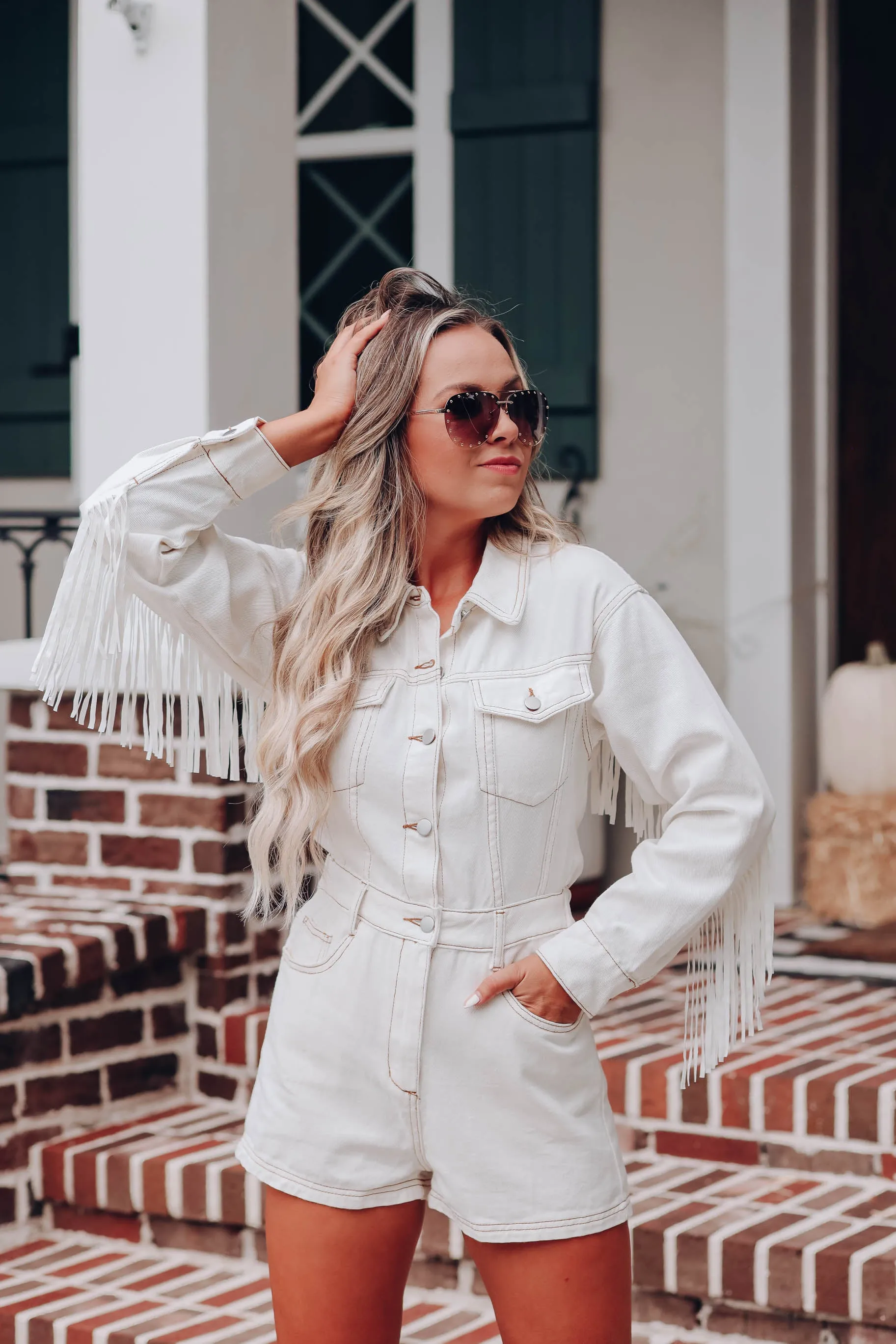Cimarron Fringe Romper - White