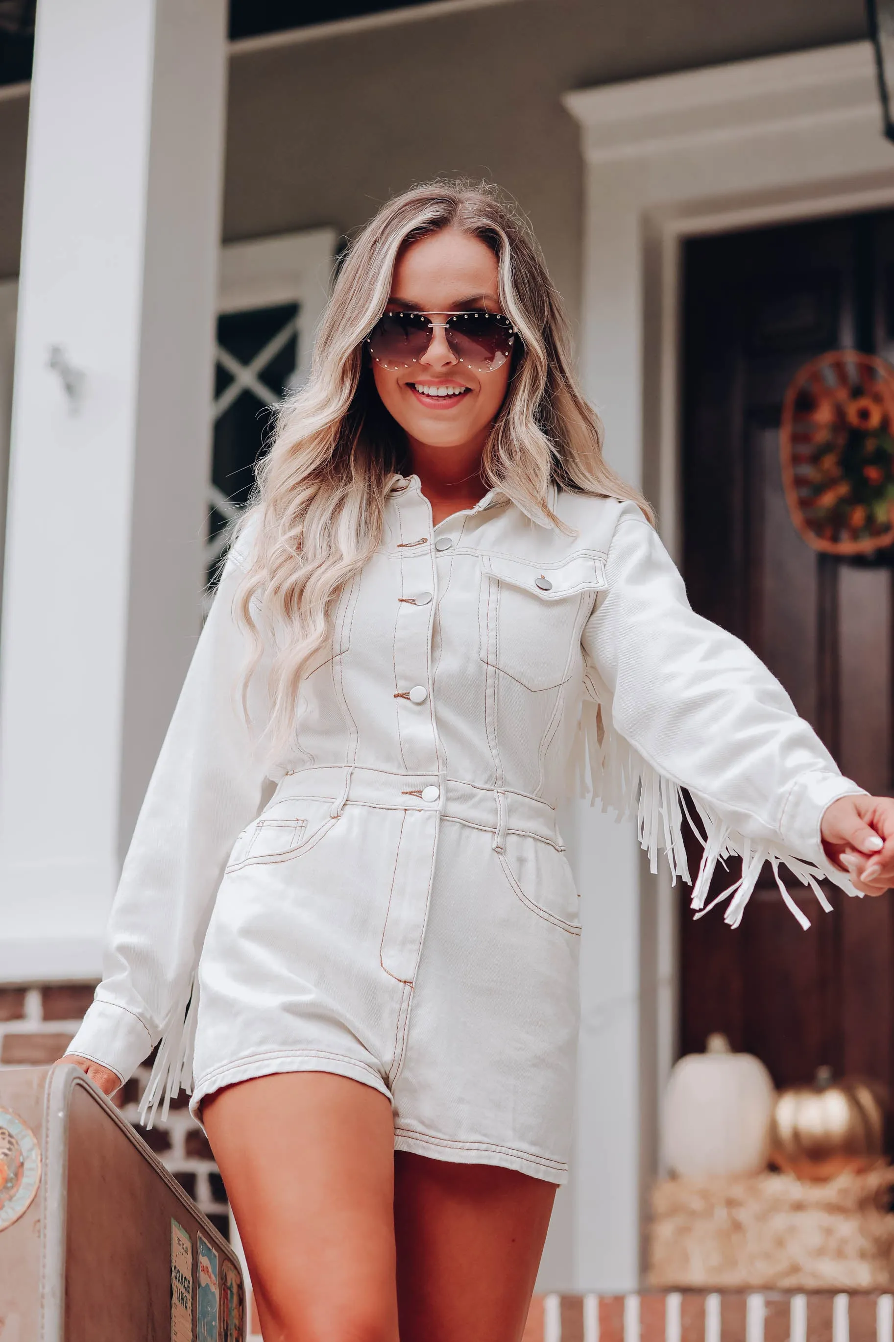 Cimarron Fringe Romper - White