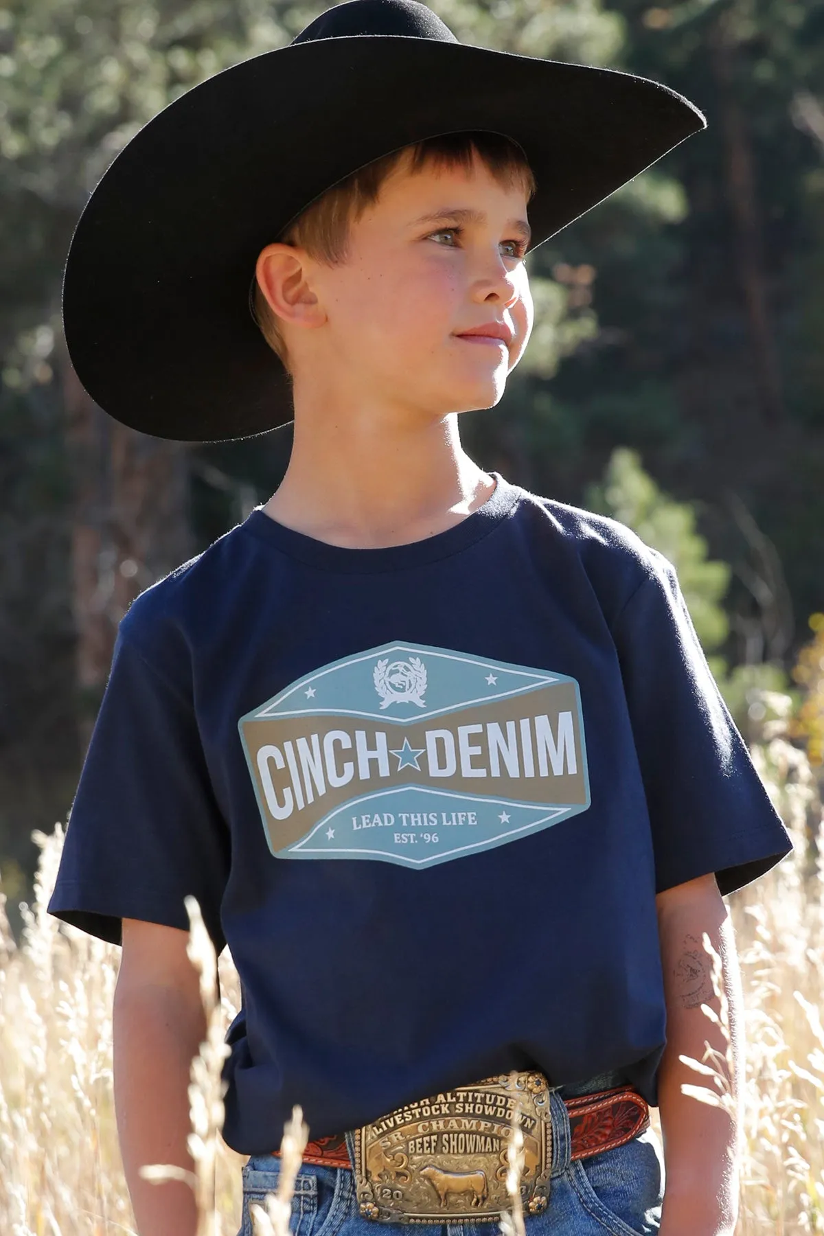 Cinch Boy's Navy Denim Tee