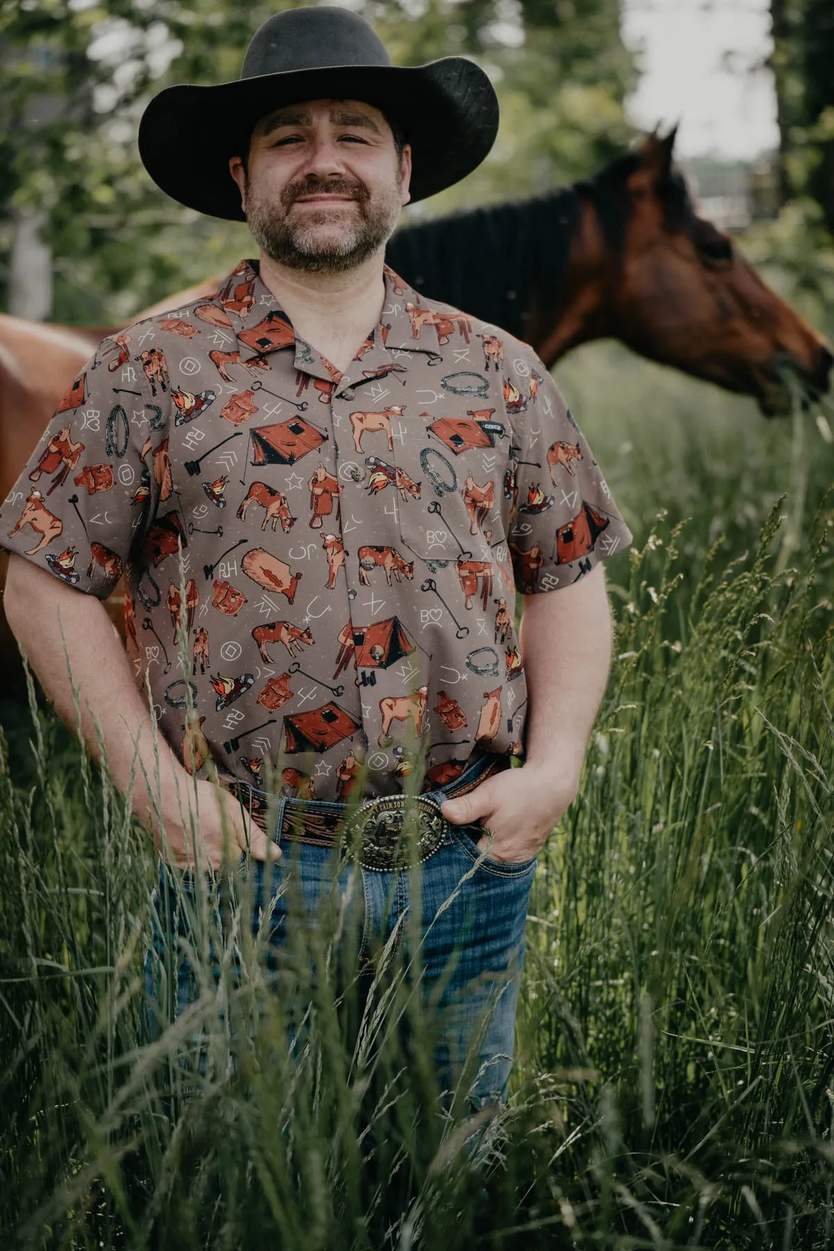 CINCH Men's Brown Cowboy Campfire Short Sleeve Button Up (S ONLY)