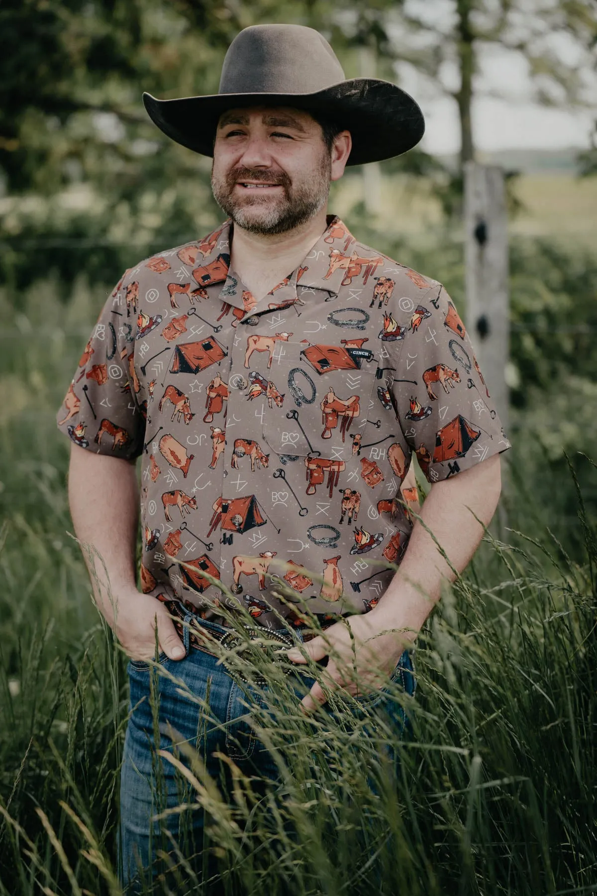 CINCH Men's Brown Cowboy Campfire Short Sleeve Button Up (S ONLY)