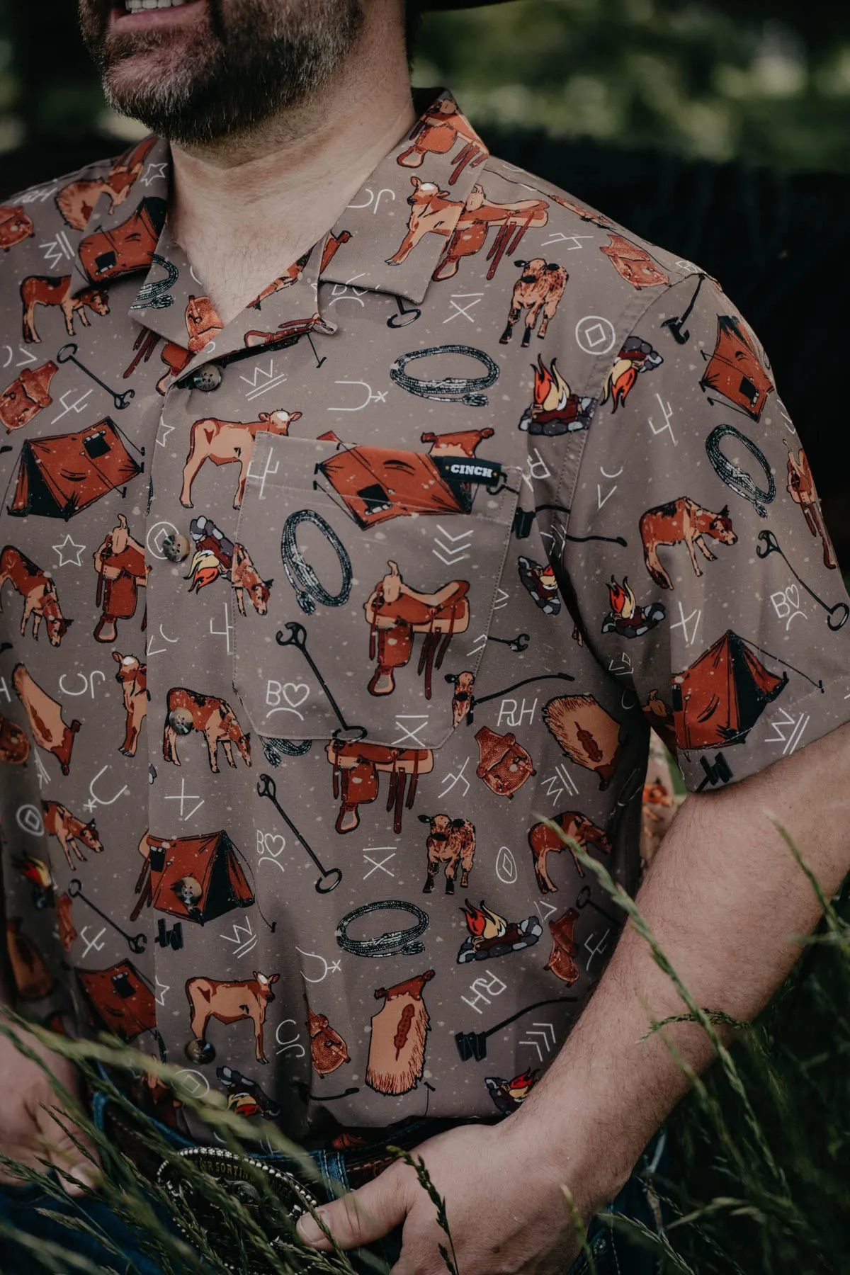 CINCH Men's Brown Cowboy Campfire Short Sleeve Button Up (S ONLY)