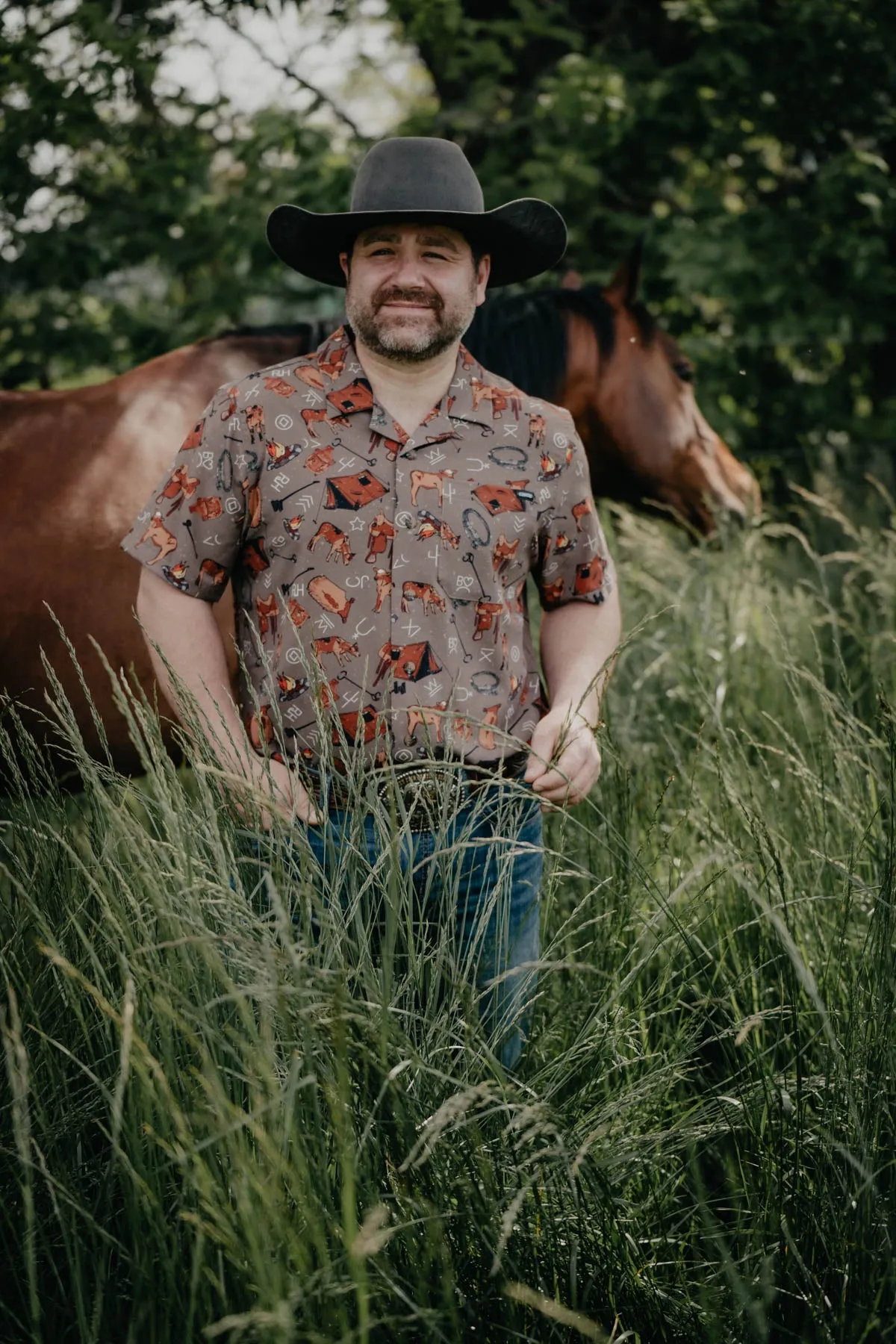 CINCH Men's Brown Cowboy Campfire Short Sleeve Button Up (S ONLY)